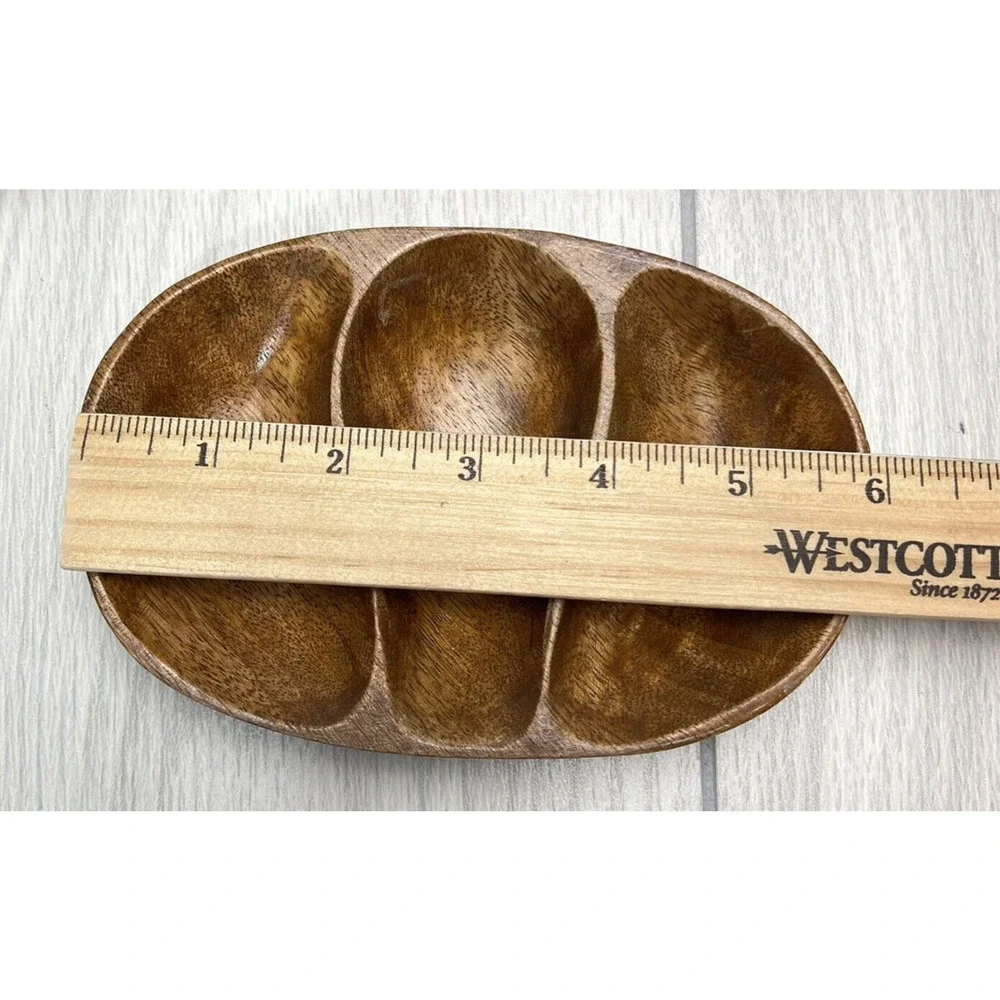3 Section Dish Monkey Pod Wood Vintage‎ Retro - Set of 3